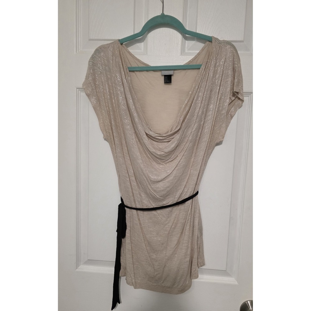 H & M Pink Shirt Cowl Blouse with Belt Tunic Size M